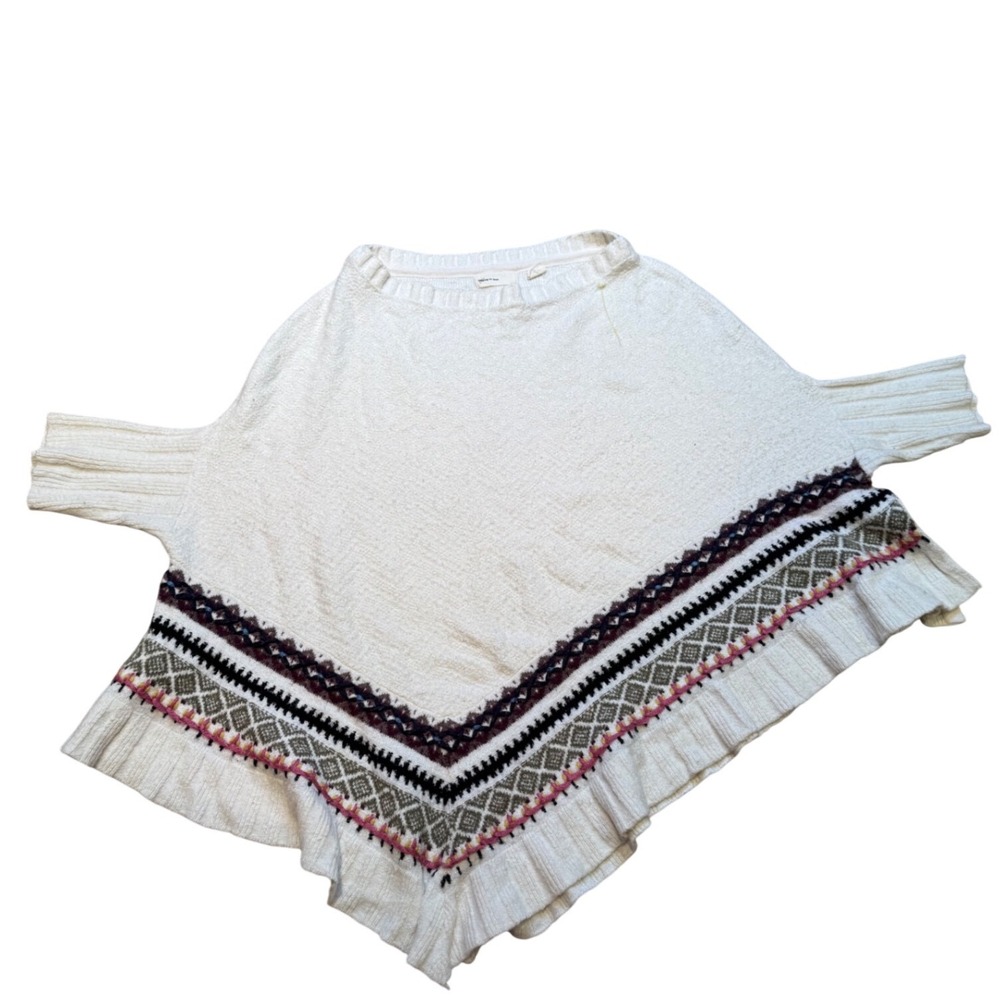 Sleeping on Snow Anthropologie Fair Isle Poncho Sweater Cream XS/S Boho Knit